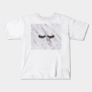 Grey marble rose gold lashes Kids T-Shirt